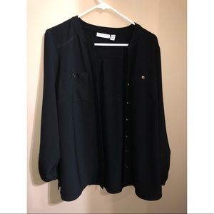 Black button dress shirt.